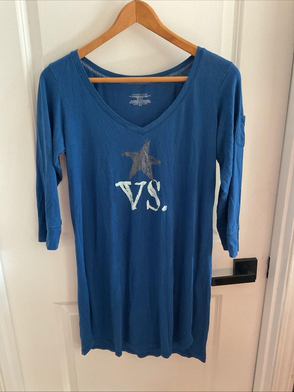 Victoria's Secret - Blue V-Neck Nightgown with Star and VS. Logo - Size Medium